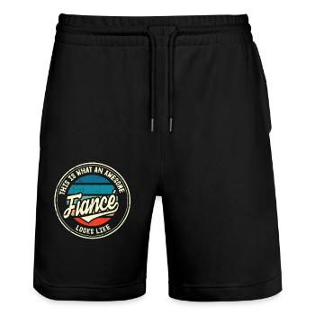 Fiancé Best Wedding Proposal Retro Gift - Stanley/Stella Trainer Unisex Organic Jogging Shorts - black - Front - Nik (191cm) & Marisol (170cm)