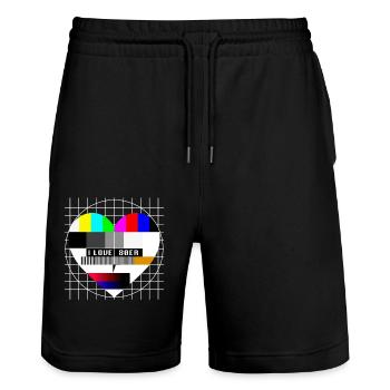 80er Jahre TV Testbild Herz Liebe I Love 80s Party - Stanley/Stella Unisex Bio Joggingshorts Trainer  - Schwarz - Vorne - Nik (191cm) & Marisol (170cm)