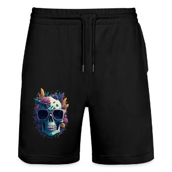 Tatouage de fleur de crâne - Short de jogging bio TRAINER Stanley/Stella unisexe - noir - Devant - Nik (191cm) & Marisol (170cm)