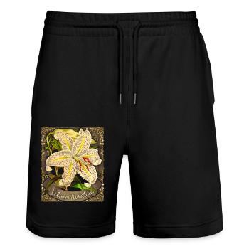 Vintage Lilie, Tigerlilie, botanische Illustration - Stanley/Stella Unisex Bio Joggingshorts Trainer  - Schwarz - Vorne - Nik (191cm) & Marisol (170cm)