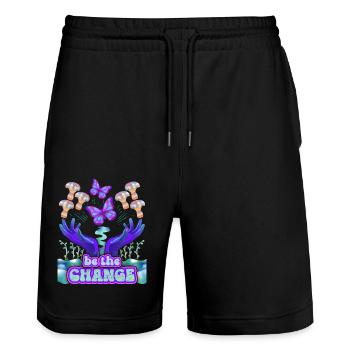 Psychedelische Pilze, Mushroom, lustiger Spruch - Stanley/Stella Unisex Bio Joggingshorts Trainer  - Schwarz - Vorne - Nik (191cm) & Marisol (170cm)