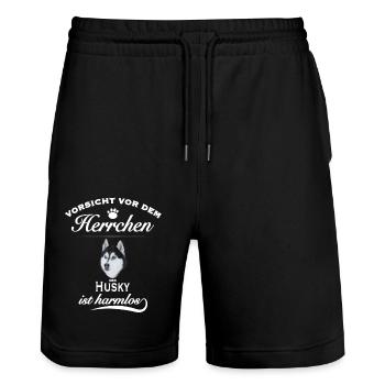 Vorsicht vor dem Herrchen, harmlos Husky - Stanley/Stella Unisex Bio Joggingshorts Trainer  - Schwarz - Vorne - Nik (191cm) & Marisol (170cm)