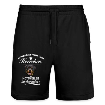 Vorsicht vor dem Herrchen, harmlos Rottweiler - Stanley/Stella Unisex Bio Joggingshorts Trainer  - Schwarz - Vorne - Nik (191cm) & Marisol (170cm)