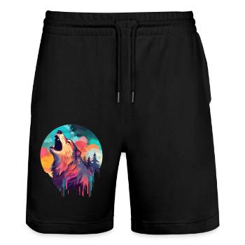 Loup sauvage hurlant sur la Lune - Short de jogging bio TRAINER Stanley/Stella unisexe - noir - Devant - Nik (191cm) & Marisol (170cm)