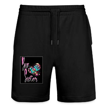 GROSSE SCHWESTER,T-SHIRT - Stanley/Stella Unisex Bio Joggingshorts Trainer  - Schwarz - Vorne - Nik (191cm) & Marisol (170cm)
