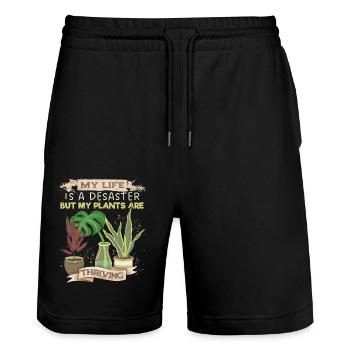 Plant-Daddy Plant-Mommy, lustiger Pflanzen Spruch - Stanley/Stella Unisex Bio Joggingshorts Trainer  - Schwarz - Vorne - Nik (191cm) & Marisol (170cm)
