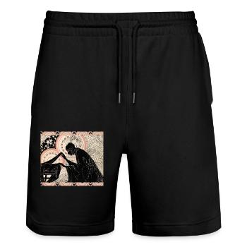 Geheimnis, vintage Illustration, Art-Nouveau-Boho - Stanley/Stella Unisex Bio Joggingshorts Trainer  - Schwarz - Vorne - Nik (191cm) & Marisol (170cm)