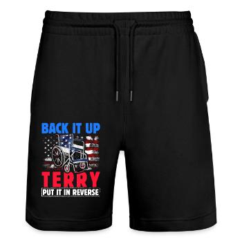 Back it up terry put it in Reverse - Stanley/Stella Unisex Bio Joggingshorts Trainer  - Schwarz - Vorne - Nik (191cm) & Marisol (170cm)