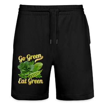 Green vegetables, funny saying Vegans, vegetarians - Stanley/Stella Trainer Unisex Organic Jogging Shorts - black - Front - Nik (191cm) & Marisol (170cm)