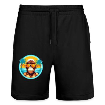 Beach Life with a Monkey Twist: Eye-Catching Summe - Stanley/Stella Trainer Unisex Organic Jogging Shorts - black - Front - Nik (191cm) & Marisol (170cm)
