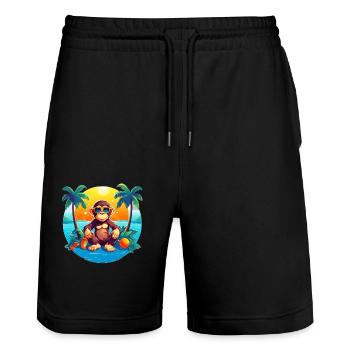 Beachside Monkey Adventure: Cool and Comfy Summer - Stanley/Stella Trainer Unisex Organic Jogging Shorts - black - Front - Nik (191cm) & Marisol (170cm)
