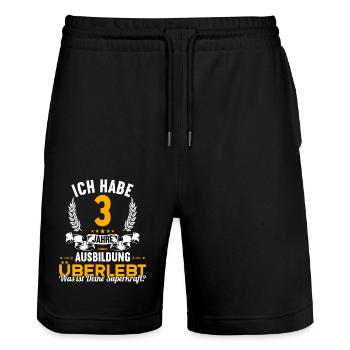 Geselle Gesellenprüfung bestanden Gesellen - Stanley/Stella Unisex Bio Joggingshorts Trainer  - Schwarz - Vorne - Nik (191cm) & Marisol (170cm)