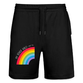 My Other Half Gay Couple Rainbow Pride Cool LGBT - Stanley/Stella Trainer Unisex Organic Jogging Shorts - black - Front - Nik (191cm) & Marisol (170cm)
