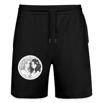 Signe du zodiaque Gémeaux femmes noir et blanc - Short de jogging bio TRAINER Stanley/Stella unisexe - noir - Devant - Nik (191cm) & Marisol (170cm)