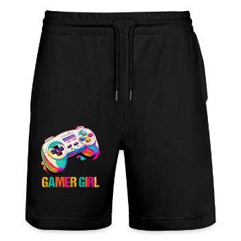 Gaming Konsole PC Zockerin Mädchen Gamer Girl - Stanley/Stella Unisex Bio Joggingshorts Trainer  - Schwarz - Vorne - Nik (191cm) & Marisol (170cm)