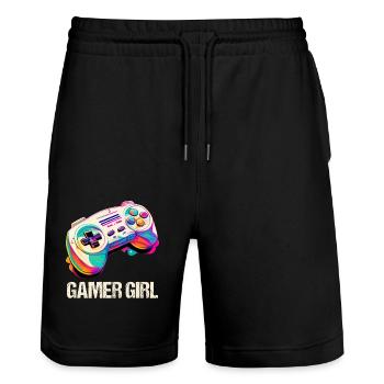 Gaming Console PC Gamer Girl Gamer Girl - Stanley/Stella Trainer Unisex Organic Jogging Shorts - black - Front - Nik (191cm) & Marisol (170cm)