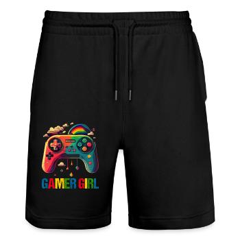 Gaming Konsole PC Zockerin Mädchen Gamer Girl - Stanley/Stella Unisex Bio Joggingshorts Trainer  - Schwarz - Vorne - Nik (191cm) & Marisol (170cm)