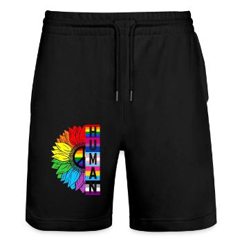 Human Sunflower Rainbow LGBT Flag Proud Gay Pride - Stanley/Stella Trainer Unisex Organic Jogging Shorts - black - Front - Nik (191cm) & Marisol (170cm)