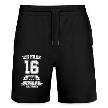 16. Geburtstag Geschenk Habe 16 Jahre Gebraucht - Stanley/Stella Unisex Bio Joggingshorts Trainer  - Schwarz - Vorne - Nik (191cm) & Marisol (170cm)