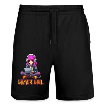 Gaming Konsole PC Zockerin Mädchen Gamer Girl - Stanley/Stella Unisex Bio Joggingshorts Trainer  - Schwarz - Vorne - Nik (191cm) & Marisol (170cm)