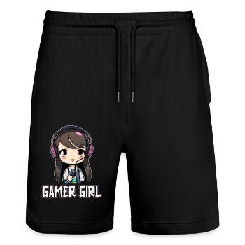 Gaming Console PC Gamer Girl Gamer Girl - Stanley/Stella Trainer Unisex Organic Jogging Shorts - black - Front - Nik (191cm) & Marisol (170cm)