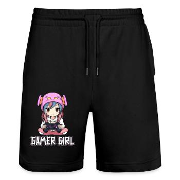 Gaming Console PC Gamer Girl Gamer Girl - Stanley/Stella Trainer Unisex Organic Jogging Shorts - black - Front - Nik (191cm) & Marisol (170cm)