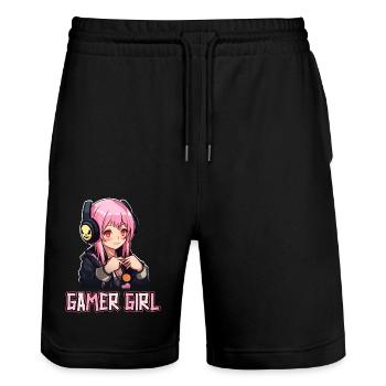 Gaming Konsole PC Zockerin Mädchen Gamer Girl - Stanley/Stella Unisex Bio Joggingshorts Trainer  - Schwarz - Vorne - Nik (191cm) & Marisol (170cm)