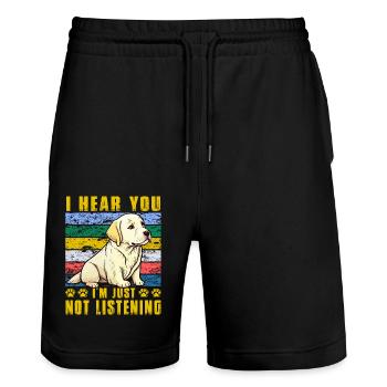 I hear you I'm just not listening Labrador - Stanley/Stella Unisex Bio Joggingshorts Trainer  - Schwarz - Vorne - Nik (191cm) & Marisol (170cm)