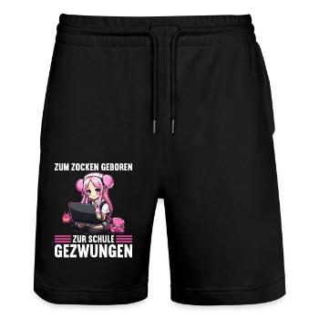 Gaming Konsole PC Zockerin Mädchen Gamer Girl - Stanley/Stella Unisex Bio Joggingshorts Trainer  - Schwarz - Vorne - Nik (191cm) & Marisol (170cm)