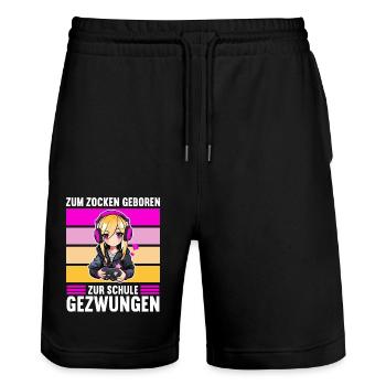 Gaming Konsole PC Zockerin Mädchen Gamer Girl - Stanley/Stella Unisex Bio Joggingshorts Trainer  - Schwarz - Vorne - Nik (191cm) & Marisol (170cm)