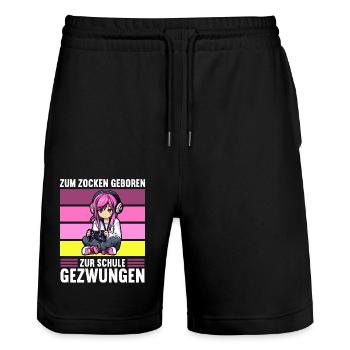 Gaming Konsole PC Zockerin Mädchen Gamer Girl - Stanley/Stella Unisex Bio Joggingshorts Trainer  - Schwarz - Vorne - Nik (191cm) & Marisol (170cm)