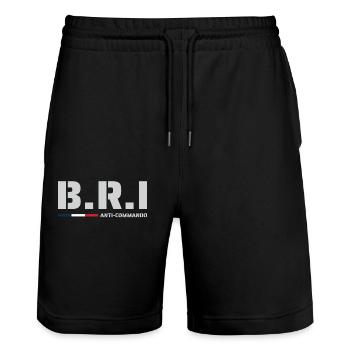 BRI BAC Anti-Kommando Frankreich - Stanley/Stella Unisex Bio Joggingshorts Trainer  - Schwarz - Vorne - Nik (191cm) & Marisol (170cm)