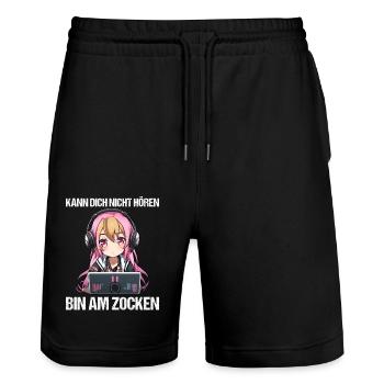 Gaming Konsole PC Zockerin Mädchen Gamer Girl - Stanley/Stella Unisex Bio Joggingshorts Trainer  - Schwarz - Vorne - Nik (191cm) & Marisol (170cm)