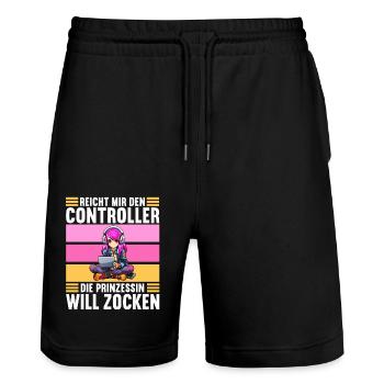 Gaming Konsole PC Zockerin Mädchen Gamer Girl - Stanley/Stella Unisex Bio Joggingshorts Trainer  - Schwarz - Vorne - Nik (191cm) & Marisol (170cm)