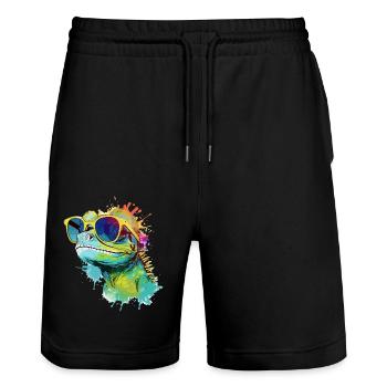 Doko the lizard - Stanley/Stella Trainer Unisex Organic Jogging Shorts - black - Front - Nik (191cm) & Marisol (170cm)