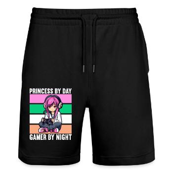 Gaming Console PC Gamer Girl Gamer Girl - Stanley/Stella Trainer Unisex Organic Jogging Shorts - black - Front - Nik (191cm) & Marisol (170cm)