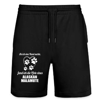 Hand & Pfote - Spruch - Alaskan Malamute - Stanley/Stella Unisex Bio Joggingshorts Trainer  - Schwarz - Vorne - Nik (191cm) & Marisol (170cm)