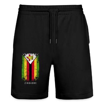 Souvenir with the country flag of Zimbabwe - Stanley/Stella Trainer Unisex Organic Jogging Shorts - black - Front - Nik (191cm) & Marisol (170cm)