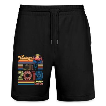 Birthday July 2019. Gift July 2019. - Stanley/Stella Trainer Unisex Organic Jogging Shorts - black - Front - Nik (191cm) & Marisol (170cm)