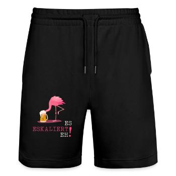 Es eskaliert eh Flamingo Party Bier - Stanley/Stella Unisex Bio Joggingshorts Trainer  - Schwarz - Vorne - Nik (191cm) & Marisol (170cm)