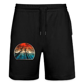 Retro Bäume - Stanley/Stella Unisex Bio Joggingshorts Trainer  - Schwarz - Vorne - Nik (191cm) & Marisol (170cm)