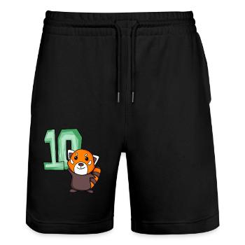 10. Geburtstag Motiv Roter Panda - zehn Jahre alt - Stanley/Stella Unisex Bio Joggingshorts Trainer  - Schwarz - Vorne - Nik (191cm) & Marisol (170cm)