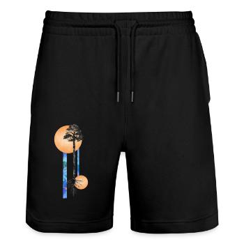 Long Watercolor tree - Stanley/Stella Unisex Bio Joggingshorts Trainer  - Schwarz - Vorne - Nik (191cm) & Marisol (170cm)