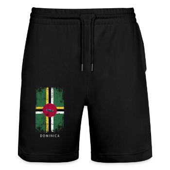 Souvenir with the country flag of Dominica - Stanley/Stella Trainer Unisex Organic Jogging Shorts - black - Front - Nik (191cm) & Marisol (170cm)