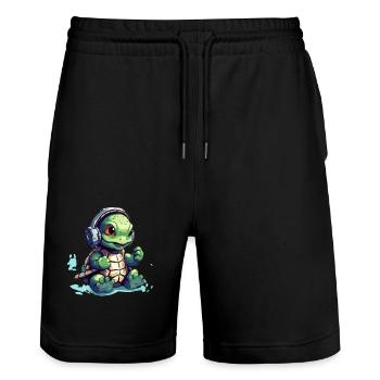 Süße Schildkröte mit Kopfhörer hört Musik - Stanley/Stella Unisex Bio Joggingshorts Trainer  - Schwarz - Vorne - Nik (191cm) & Marisol (170cm)