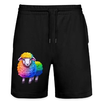 Sheep in Rainbow Coat-LGBT Pride - Stanley/Stella Trainer Unisex Organic Jogging Shorts - black - Front - Nik (191cm) & Marisol (170cm)