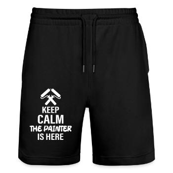 Keep Calm The Painter Is Here Profession Job - Stanley/Stella Trainer Unisex Organic Jogging Shorts - black - Front - Nik (191cm) & Marisol (170cm)