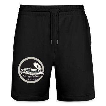 PLATTENSPIELER - Stanley/Stella Unisex Bio Joggingshorts Trainer  - Schwarz - Vorne - Nik (191cm) & Marisol (170cm)
