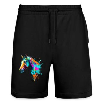 Pferd in Aquarell - Stanley/Stella Unisex Bio Joggingshorts Trainer  - Schwarz - Vorne - Nik (191cm) & Marisol (170cm)