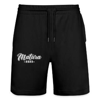 Matura Jeunes Filles Femmes et Hommes Matura 2023 - Short de jogging bio TRAINER Stanley/Stella unisexe - noir - Devant - Nik (191cm) & Marisol (170cm)
